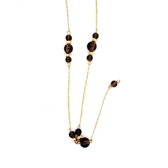 14k Gold Brown/Gold Beads Lariat Necklace